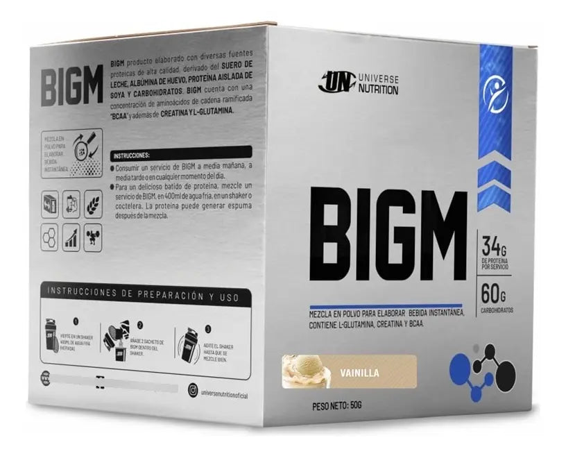 BigM Universe Nutrition - Caja de 10 Unidades / Sabor Vainilla (50 g c/u)