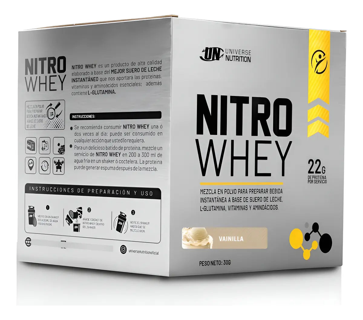 Nitro Whey Universe Nutrition - Caja de 10 Unidades / Sabor Vainilla (30 g c/u)